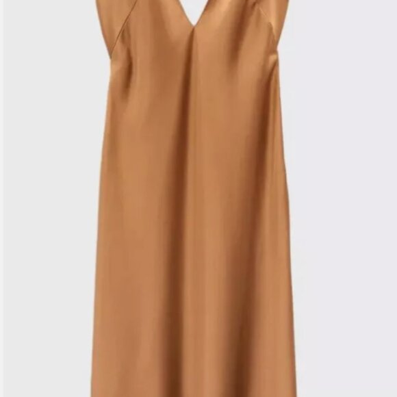 Zara Satin Plunge Backless Cocktail Dress in Copper Honey Brown - Picture 3 of 7